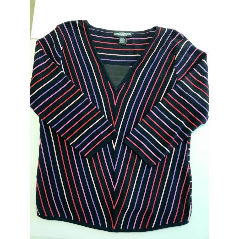 World Republic Clothing Co. Multicolor Striped Silk Viscose Retro Top Women's L